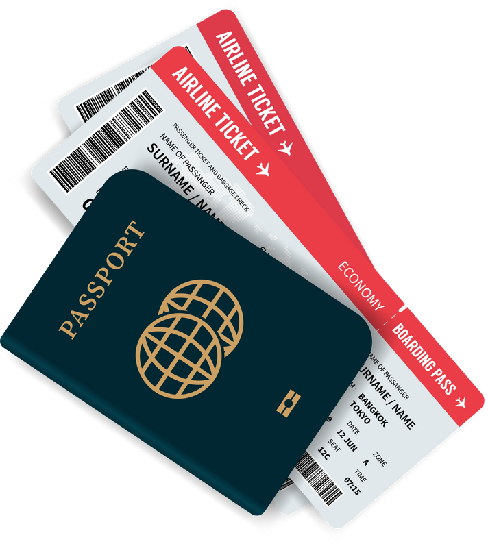 Airline tickets and passport.